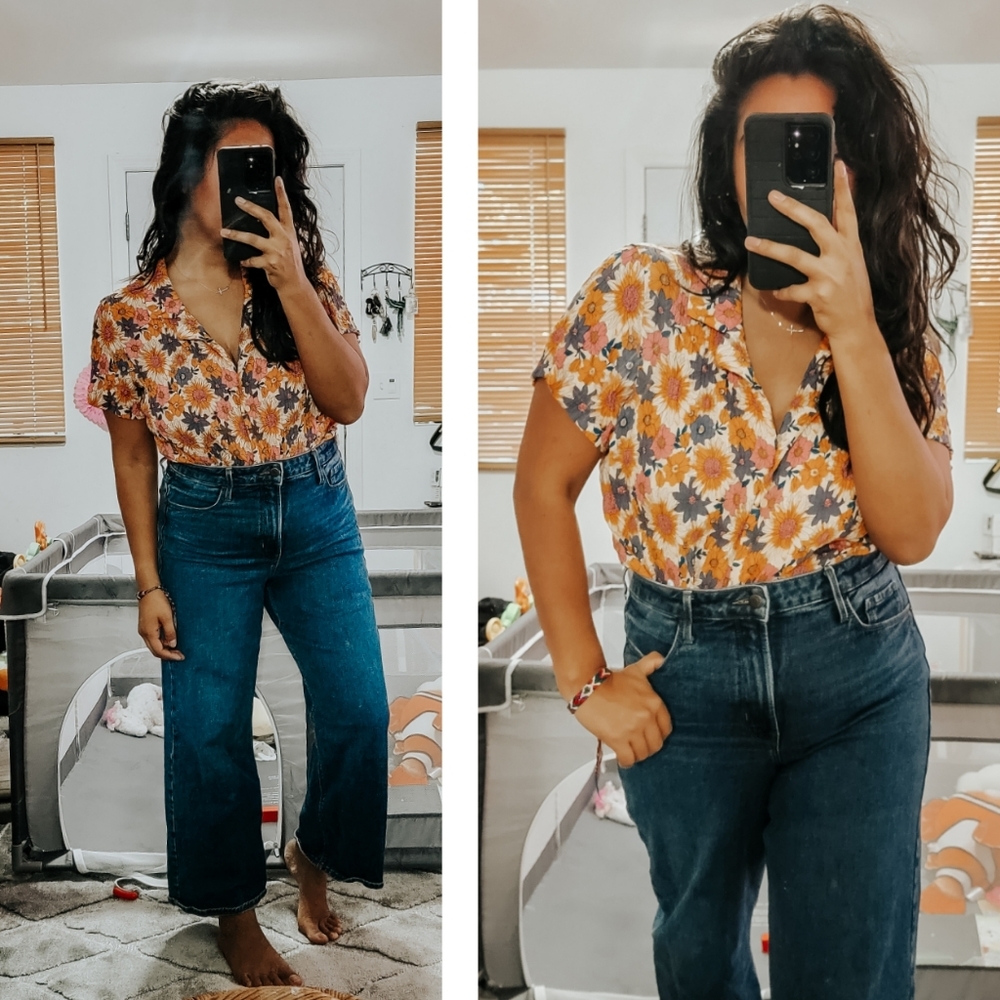 FOREVER 21 CREAM FLORAL COLLARED TOP LARGE 8 10 12